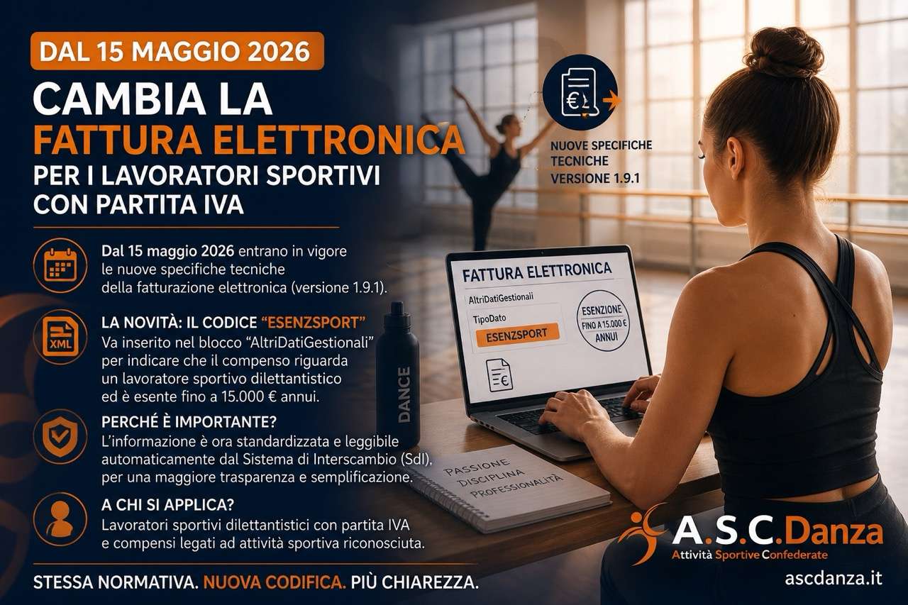 Fattura elettronica sportivi 2026: codice ESENZSPORT e novità IVA